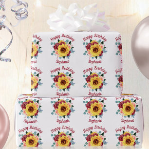 Sunflower Floral Personalised Happy Birthday Wrapping Paper