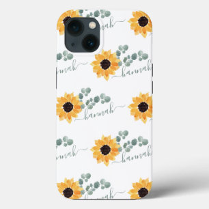 Sunflower Floral Personalised Name iPhone 13 Case