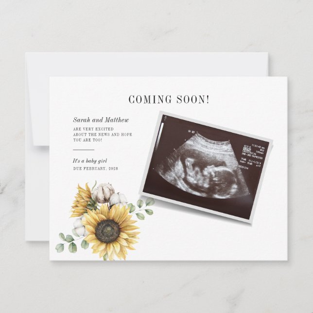 Sunflower Floral Photo Baby Announcement (Front)