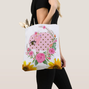 Sunflower Floral Pink Elephant Tote Bag