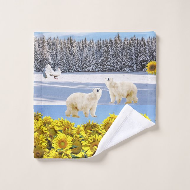 Sunflower Floral Polar Bear Bath Towel Sets (Wash Cloth)