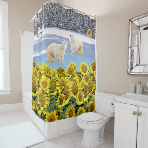 Sunflower Floral Polar Bear Shower Curtain