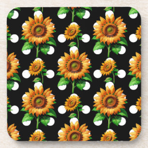 Sunflower Floral Polka Dots Coaster