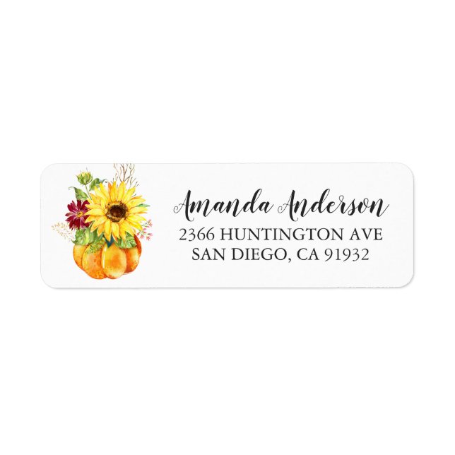 Sunflower Floral Pumpkin Address Return Address Label (Front)