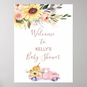 Sunflower Floral Pumpkin Truck Baby Shower Welcome Poster