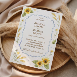 Sunflower Floral Rustic Elegant Wedding Invitation