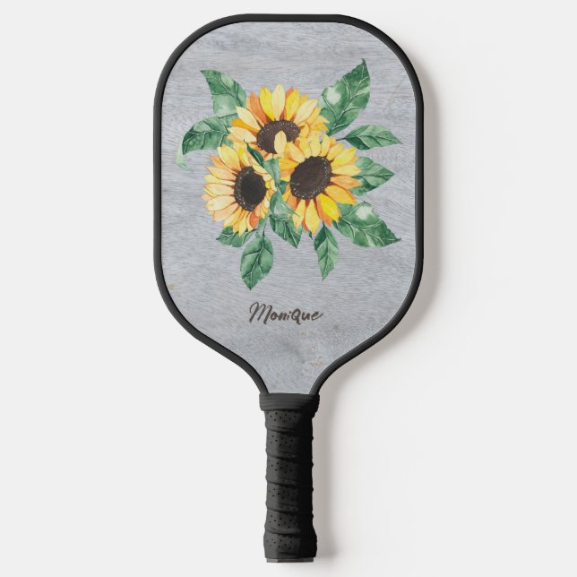 Sunflower Floral Rustic Monogram Pickleball Paddle (Front)