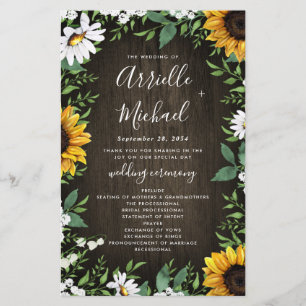 Sunflower Floral Rustic Wood Fall Wedding Programs