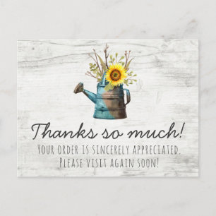 Sunflower Floral & Rustic Wood Vintage Thank You Postcard