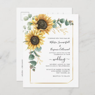 Sunflower Floral Script Botanical Wedding Invitation Postcard