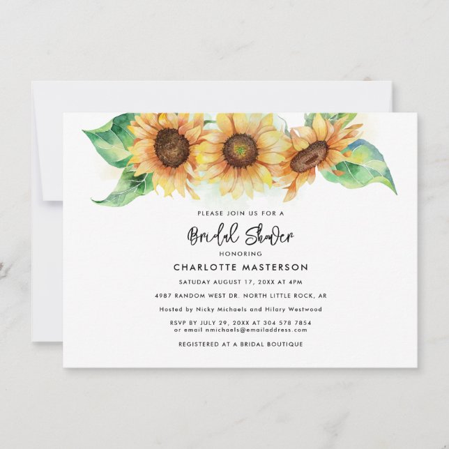 Sunflower Floral Script Custom Bridal Shower Invitation (Front)