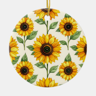 Sunflower Floral Seamless Pattern Bright Yellow Ceramic Ornament