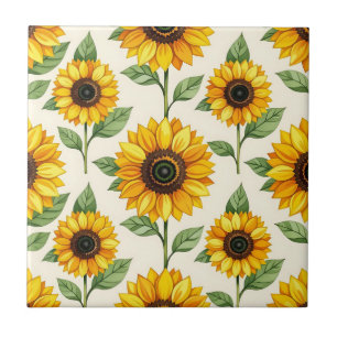 Sunflower Floral Seamless Pattern Bright Yellow Ceramic Tile