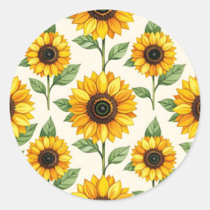 Sunflower Floral Seamless Pattern Bright Yellow Classic Round Sticker
