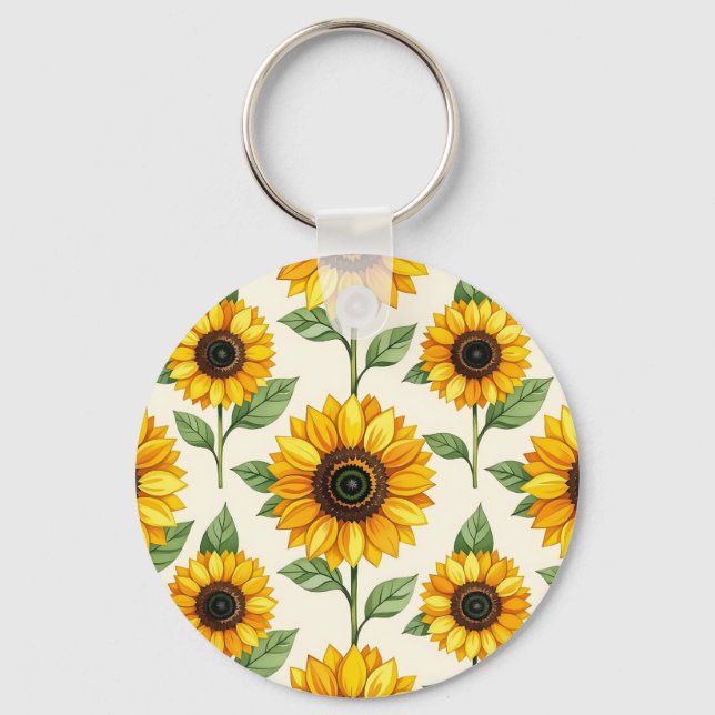 Sunflower Floral Seamless Pattern Bright Yellow Key Ring (Front)