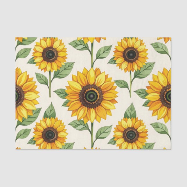 Sunflower Floral Seamless Pattern Bright Yellow Tissue Paper (Front)