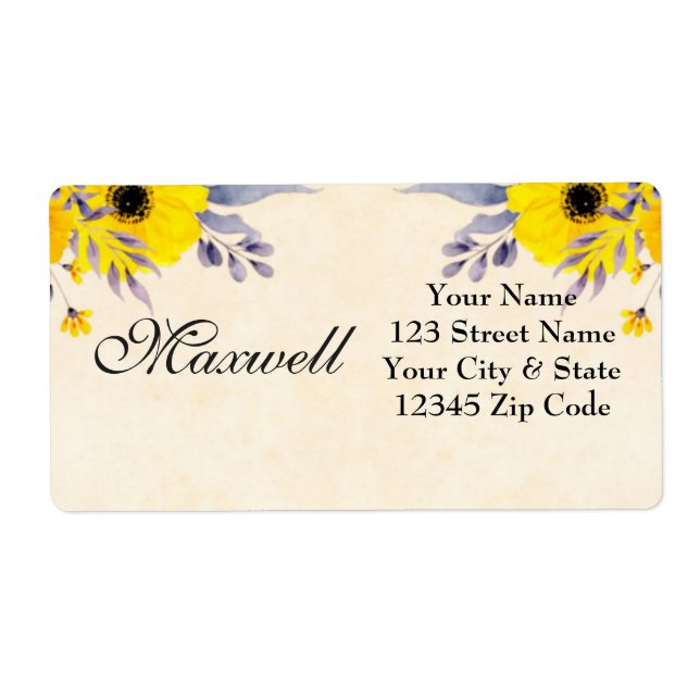 Sunflower floral shipping address label (Front)