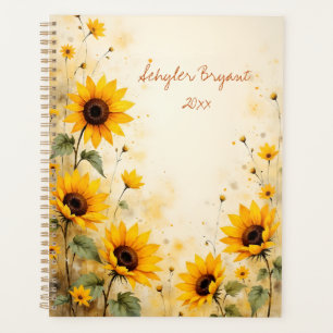  Sunflower Floral Spiral-Bound Botanical Print Planner