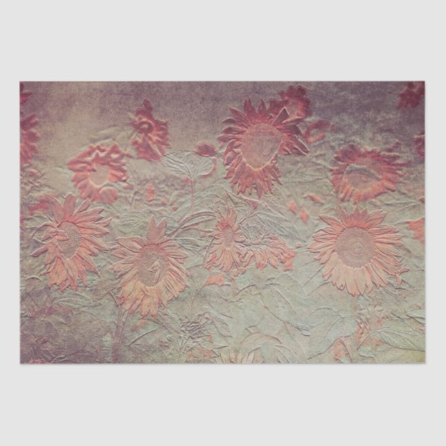Sunflower Floral Teal Coral Pink Texture Grunge Tissue Paper (Front)