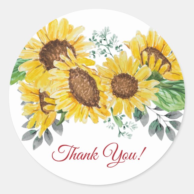 sunflower, floral thank you stickers (Front)