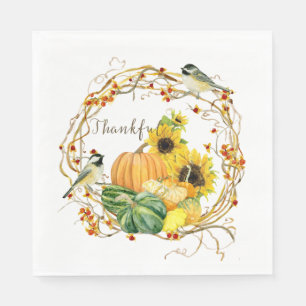 Sunflower Floral Thanks Fall Pumpkin Thanksgiving Napkin