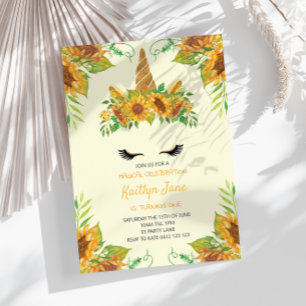 Sunflower Floral Unicorn Yellow Cute Girls Invitation