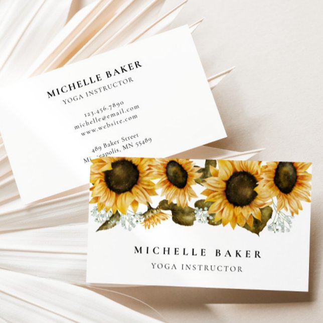 Sunflower Floral Watercolor Business Card (Creator Uploaded)