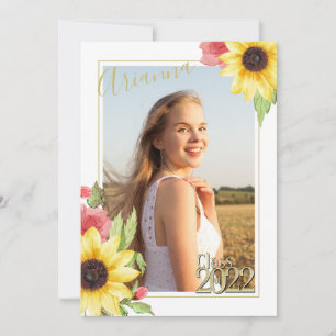 Sunflower Floral Watercolor Graduation Invitation