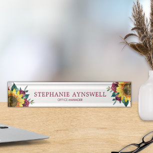 Sunflower Floral Watercolor Nameplate