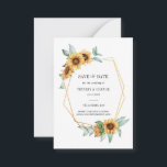 Sunflower Floral Watercolor Save The Date Card<br><div class="desc">Plan your perfect wedding this season with our bright sunflower theme save the date note cards. Featuring sunflower bloom and gold effect geometric frame, this card can be easily customized for your special occasion such as a bridal shower, engagement party, birthday party, anniversaries, family reunions, and any special occasion you...</div>