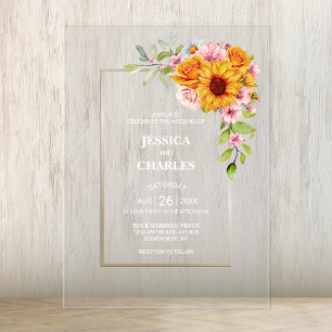 Sunflower Floral Wedding Acrylic Invitations