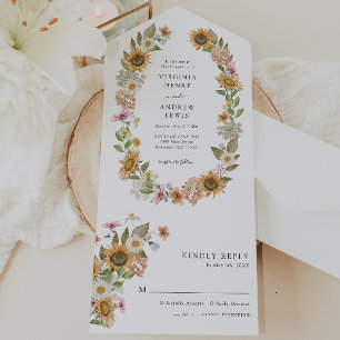 Sunflower Floral Wedding All In One Invitation