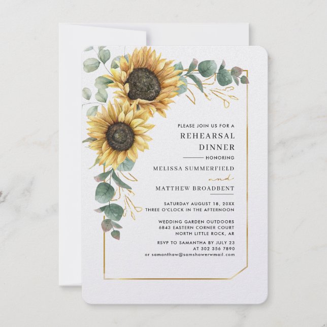 Sunflower Floral Wedding Rehearsal Dinner Invitation (Front)
