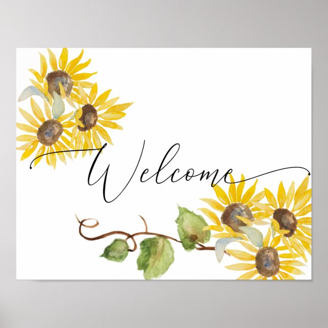Sunflower Floral Welcome Sign - wedding or shower (Front)