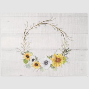 Sunflower Floral Wreath Anemone Foliage Decoupage Tissue Paper
