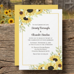 Sunflower Floral Yellow Rustic Garden Wedding Invitation