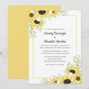 Sunflower Floral Yellow Rustic Garden Wedding Invitation