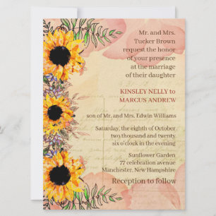 Sunflower Floral Yellow Rustic Wedding Invitation