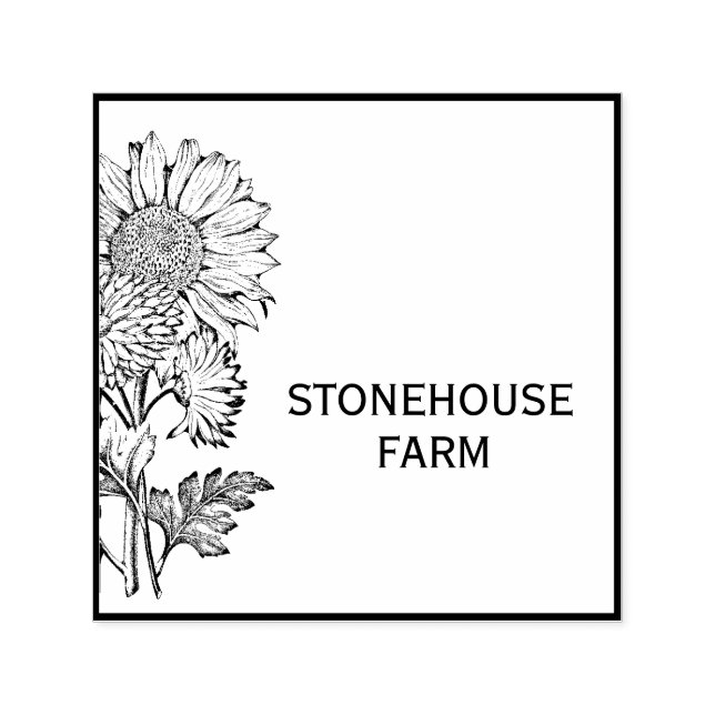 Sunflower Floral Your Business Name Self-inking Stamp (Design)
