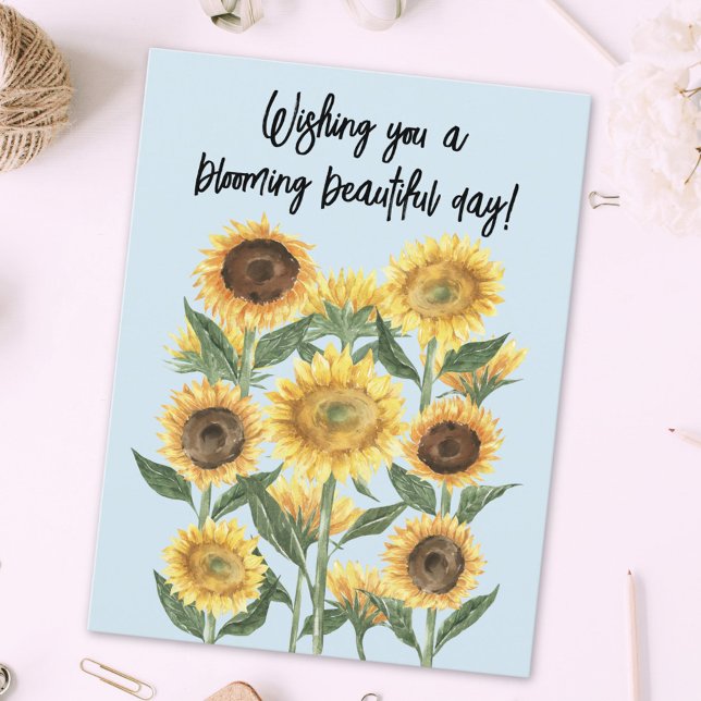 Sunflower Flower Floral Editable Quote Postcard (Close up)