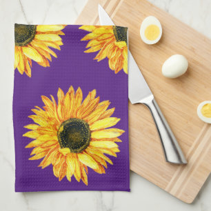 Sunflower Flower on Purple Kitchen Towel