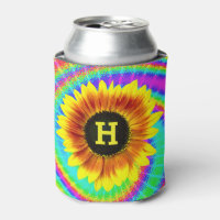 Sunflower Flower Power Tiedyed Retro Monogram