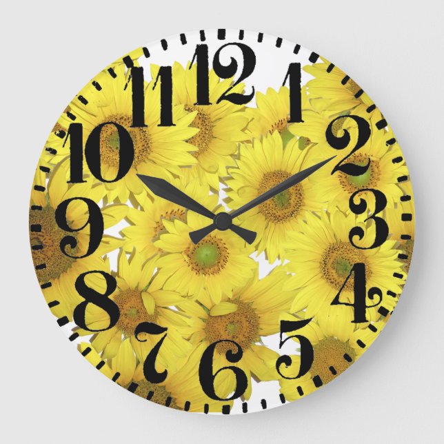 Sunflower Flowers Big Number Wall Clock (Front)