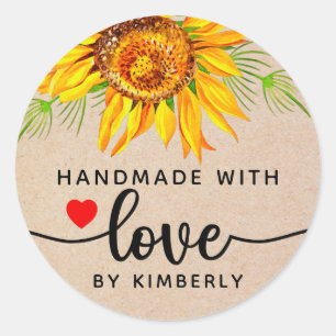 Sunflower Flower's Handmade with Love  Classic Rou Classic Round Sticker