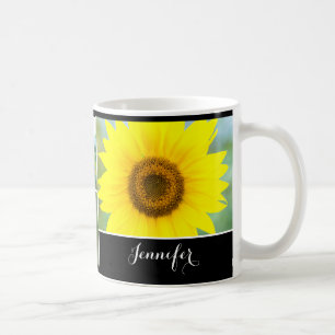 Sunflower flowers - personalised text coffee mug