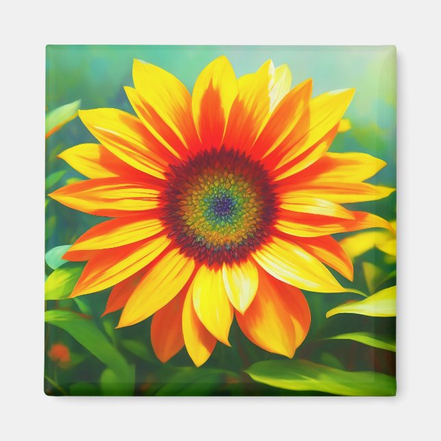 sunflower flowers yellow bright colourful sun  magnet (Front)
