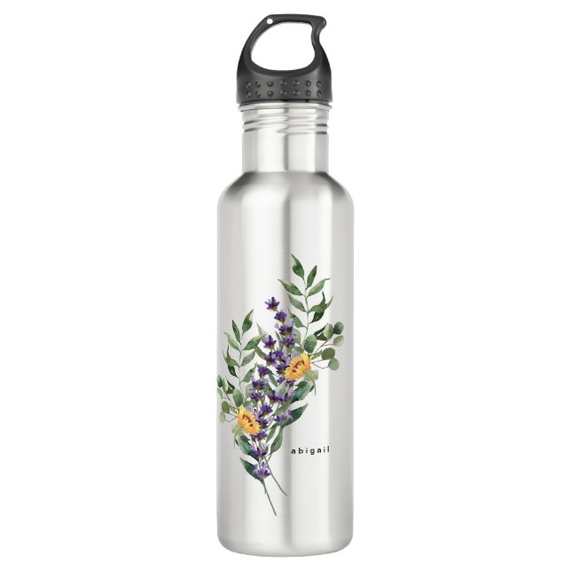 Sunflower, Foliage & Lavender Custom Name 710 Ml Water Bottle (Front)