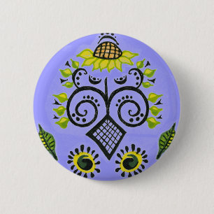 Sunflower Folk Pattern by Alexandra Cook 6 Cm Round Badge