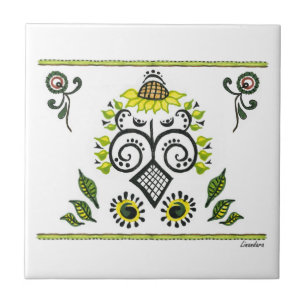 Sunflower Folk Pattern by Alexandra Cook Ceramic Tile
