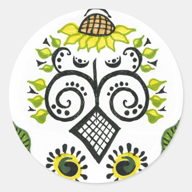 Sunflower Folk Pattern by Alexandra Cook Classic Round Sticker (Front)
